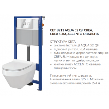 Інсталяція Cersanit Aqua 52 QF + унітаз Cersanit Crea CleanOn з сидінням
