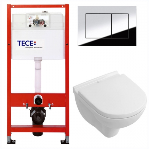 Инсталляция Tece 9.400.012 WC + унитаз Villeroy&Boch O.Novo Directflush (5660HR01) + клавиша хром