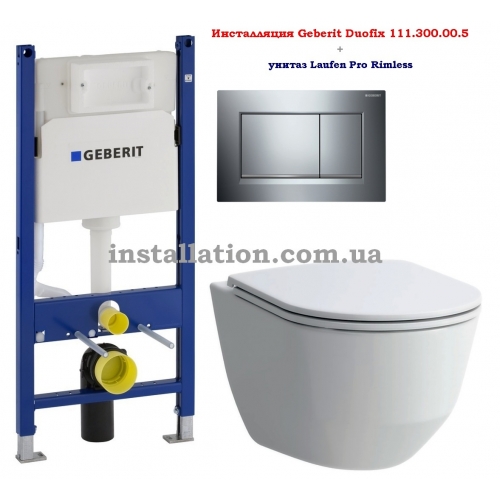 Инсталляция с унитазом: Geberit Duofix 111.300.00.5+Laufen Pro Rimless H8669570000001 + Сиденье Slim Soft-close